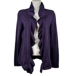 Talbots Italian Merino Wool Open Cardigan Sweater Ruffle Purple Medium Classic